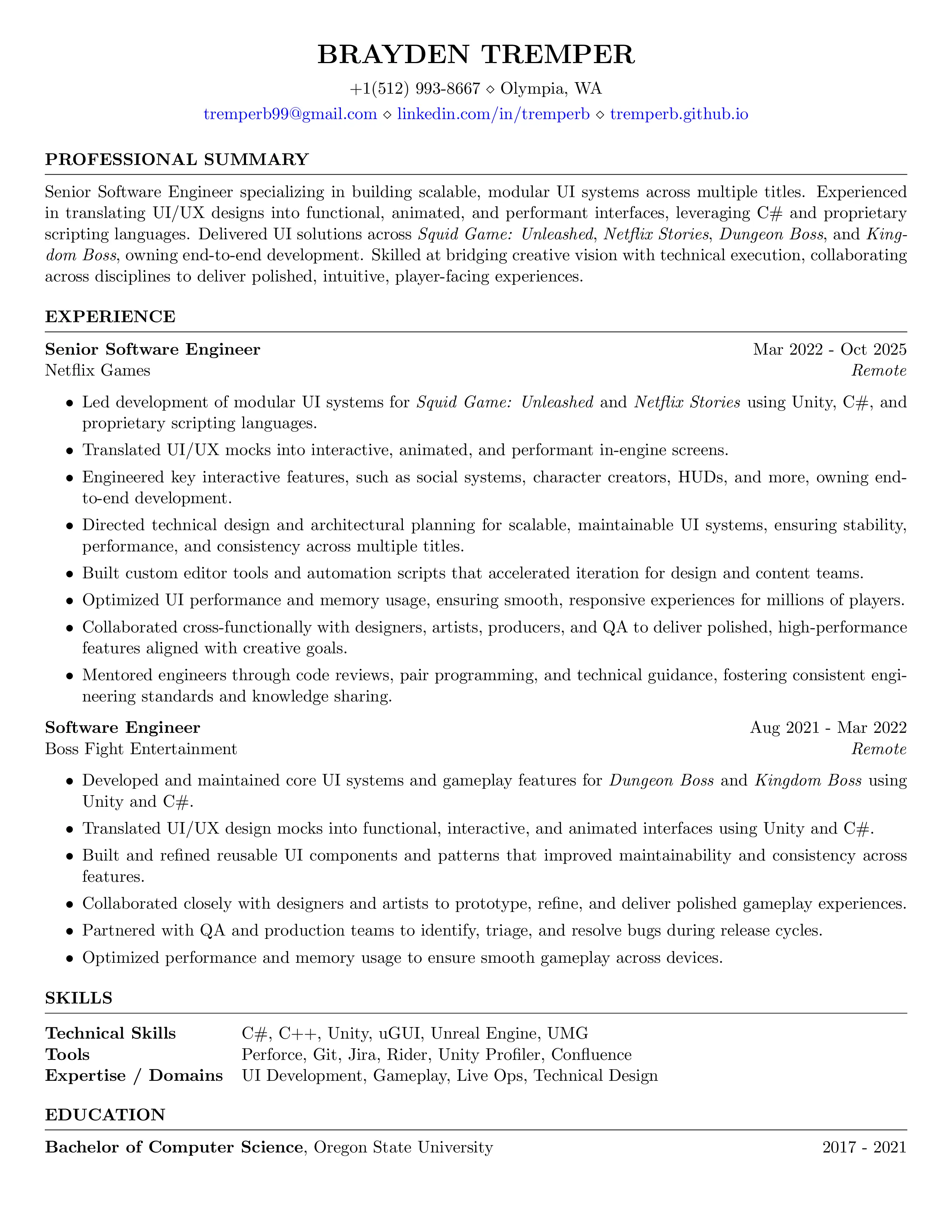 Brayden Tremper Resume